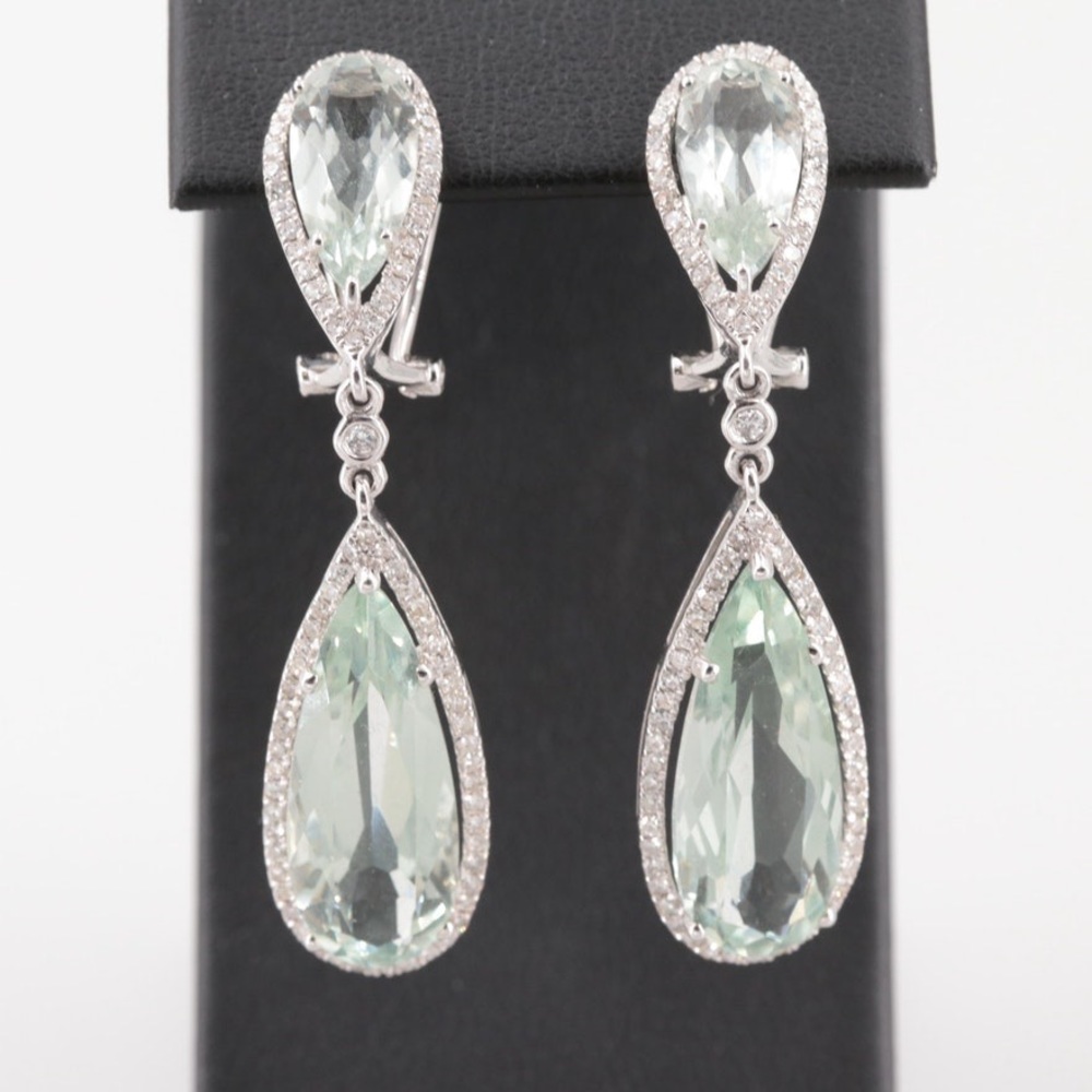 14kt white gold  1 kt diamond and Prasiolate